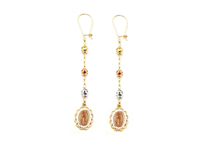 Three Tone Plated Mother Mary Dangler Earring